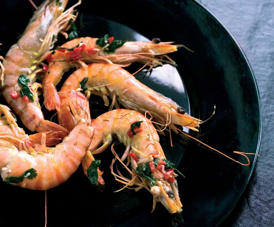 Grilled Prawns With Chili Butter, Lime And Fresh Coriander