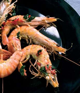 Grilled Prawns With Chili Butter, Lime And Fresh Coriander
