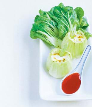 Pak Choi Stuffed With Goat Cheese, Sweet And Sour Sauce