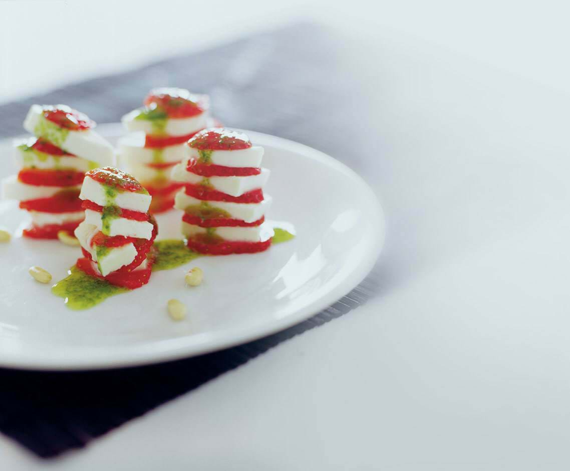 Mozzarrella With Strawberries And Basil Scented Oil